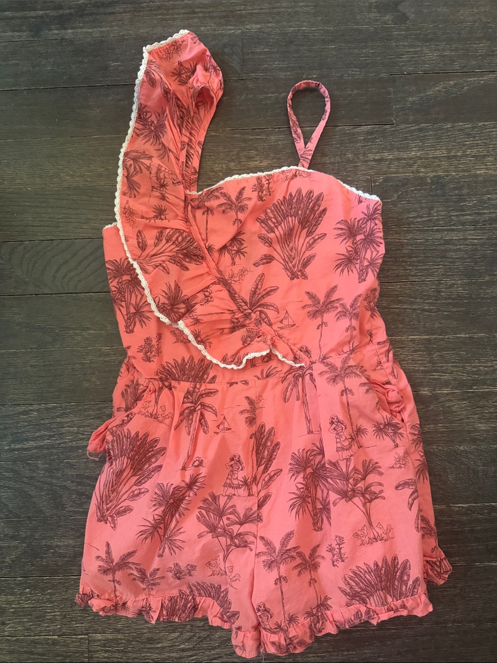 Janie and Jack Coral Tropical One-Shoulder Romper with Ruffle
